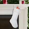 Grande calza di Natale in maglia bianca per decorazione festiva della casa e regali - Calza in maglia a righe / Bianco