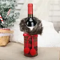 Festive plaid Christmas wine bottle sleeve with faux fur collar and red bowknot - Red Plaid Wine Bottle Cover