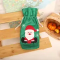 Festive forest green Christmas wine bottle cover featuring a cute Santa Claus embroidery - Santa Claus