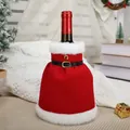 Red Christmas dress wine bottle cover with white faux fur trim for holiday table decor - Dress Style
