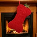 Chaussette de Noël tricotée rouge en forme d'os avec motif torsadé pour les fêtes - Rouge