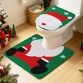 Copriwater verde a tema Babbo Natale con tappetino da bagno coordinato per le feste - Stile Babbo Natale Verde