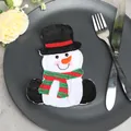 Pochette porte-couverts de Noël festive en feutre bonhomme de neige pour la table - Porte-Couverts Bonhomme de Neige (XD27107)