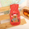 Festive red Christmas wine bottle cover featuring a cute reindeer with Santa hat and scarf - Elk Style