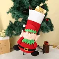 Calza di Natale rossa con simpatico elfo e bordo in peluche per i regali delle feste - Elfo