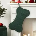 Dark green bone-shaped knitted Christmas stocking for pet holiday gift hanging decor - Diamond Knit Stocking / Green