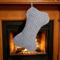Chaussette de Noël tricotée en forme d'os grise pour cadeaux d'animaux et décoration - Gris