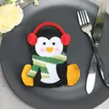 Joli porte-couverts de Noël en forme de pingouin pour une décoration de table - Porte-Couverts Pinguin (XD27107)
