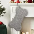 Decorative grey dog bone shaped cable knit Christmas stocking for holiday pet gift bags - Diamond Knit Stocking / Gray