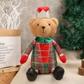 Festive Christmas teddy bear plush decoration in red plaid outfit and gold crown - Red Bear Ornament