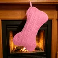 Chaussette de Noël tricotée en forme d'os rose pour pochette cadeau de fête à la maison - Rose