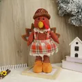 Thanksgiving turkey plush doll with wings and plaid dress for festive home decoration - Female Turkey Retractable Ornament