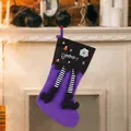 Large purple Halloween decorative stocking featuring striped witch legs and Booo text print - Spider Web Pattern / Black