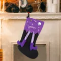 Halloween decorative skull stocking with purple striped witch legs and Booo print - Skeleton Head Pattern / Purple