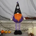 Halloween telescopic plush gnome with long striped legs and orange beard decoration - Telescopic / Black Hat Style