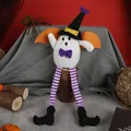 Halloween ghost plush doll with long purple striped legs and black witch hat decoration - Black Hat with Bat Wings Sitting Style