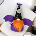 Charming purple bat-winged gnome ornament for spooky Halloween home wall decoration - Black Hat Style / Black