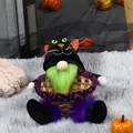 Handcrafted Halloween gnome bamboo basket with black cat hood for spooky tabletop decor - Black Cat Style