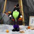 Halloween zwarte kat kabouter pluche figuur met uitschuifbare poten en groene baard decor - Uitschuifbaar figuur / Zwarte Kat Stijl