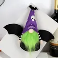 Handmade Halloween gnome plush ornament with purple skull hat and black bat wings - Purple Hat Style / Purple