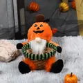 Handmade Halloween faceless pumpkin gnome plush doll sitting in a woven bamboo basket - Pumpkin Pattern