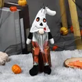 Halloween gnome plush doll with long plaid legs and white ghost hat with spider - Ghost Style