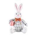 Coniglietto di Pasqua in peluche fatto a mano con uovo rosa e salopette a quadretti - Verde