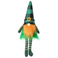 Handmade St. Patrick's Day gnome plush with green plaid hat and orange beard decoration - Green Leaf Long Leg Gnome Plaid Style