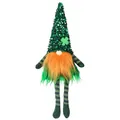 Handmade St. Patrick's Day Irish gnome with green sequin hat and vibrant orange beard - Green Leaf Long Leg Gnome Sequin Style