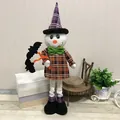 Halloween telescopic doll ornament in plaid outfit and witch hat holding bats - White Ghost Style / 1 Piece