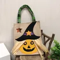 Rustic Halloween pumpkin tote bag with witch hat for gifts and candy - Pumpkin Pattern