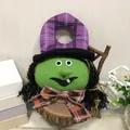 Handmade plush Halloween witch door hanger with purple hat and plaid bow decoration - 25cm x 16cm / Witch