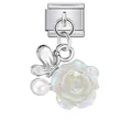 Breloque pour bracelet italien avec pendentif papillon, perle et rose iridescente - Style Papillon Argent Rose Blanche Irisée (ICG891-1)