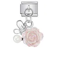 Charm modulaire italien avec rose irisée rose papillon et détail de perle blanche - Style Papillon Argent Rose Rose Irisée (ICG891-2)
