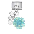 Breloque de bracelet italien avec rose bleue irisée papillon et perle de culture - Style Papillon Argent Rose Bleue Irisée (ICG891-3)