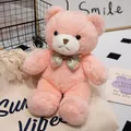 Schattige zachte roze teddybeer knuffel met geruite vlinderdas cadeau voor meisjes - Roze