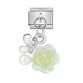 Breloque modulaire italienne élégante avec rose jaune irisée, papillon et perle fine - Style Papillon Argent Rose Jaune Irisée (ICG891-5)