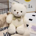 Schattige witte pluche teddybeer met groen geruite vlinderdas zacht knuffeldier - Beige