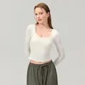 Professional slim fit long-sleeve yoga top in cream white with breathable fabric for fitness - Milk Cream White