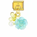 Maillon de charme italien avec rose bleue translucide, papillon jaune et une perle - Style Papillon Or Rose Bleue Irisée (ICG892-3)