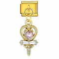 Charme doré pour bracelet italien avec pendentif baguette cœur et cristal rose - Style Baguette Magique Cœur Rose Doré (ICG893-2)