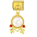 Maillon de bracelet italien doré avec pendentif renne en perle et cristaux rouges - Style Renne Perle Artificielle (ICG894-1)