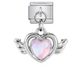 Charm cœur avec ailes pour bracelet modulaire italien, acier inoxydable argenté. - Style Ailes d'Ange Cœur Rose Argent (ICG895-2)