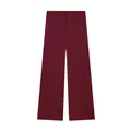 Detailed view of autumn wine red straight-leg suit trousers with clean silhouette - XS / Bottoms / Burgundy