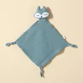 Soft blue cotton gauze baby fox lovey security blanket with knotted corners - Dark Green