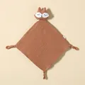 Soft rust-colored muslin cotton baby security blanket with a cute plush fox head - Rouge Red