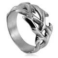 Detailansicht eines vintage punk Edelstahl Hohlring Drachenknochen Motiv für Männer - Größe 7 / Stahlfarben