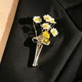 Creative silver vase brooch with fresh daisies pinned on a black suit jacket - Embossed Frame Vase Brooch (N-015)