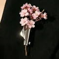Unique silver vase-shaped brooch with pink cherry blossoms on black fabric - Minimalist Geometric Funnel Brooch (WG-1441)