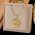 Elegant golden sun pendant necklace crafted from premium non-tarnish titanium steel material - Sun Necklace (H1261)